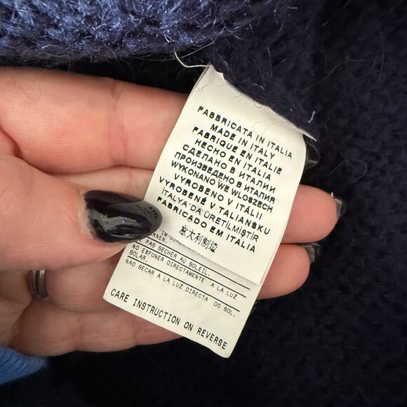 SISLEY PARIS Navy Blue Mohair Blend Cape-style Cable Knit Turtleneck sweater OS - Picture 7 of 7